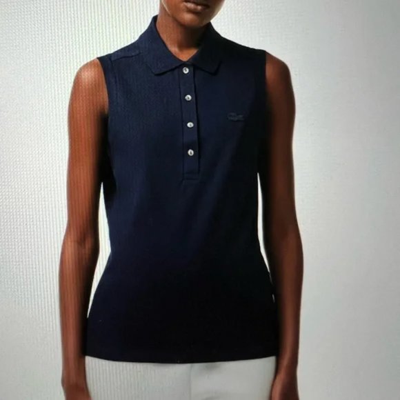 Lacoste Tops - Lacoste Slim Fit Navy Sleeveless Cotton Polo Shirt